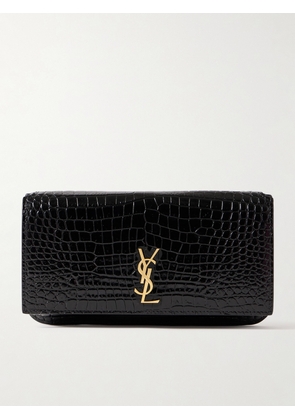 SAINT LAURENT - Croc-effect Leather Phone Case - Black - One size