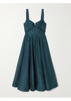 Zimmermann - Rebellion Linen And Silk-blend Bustier Midi Dress - Blue - 00,1,2,3,4