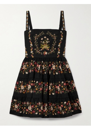 Agua by Agua Bendita - Lima Tiered Floral-print Cotton Mini Dress - Black - x small,small,medium,large,x large