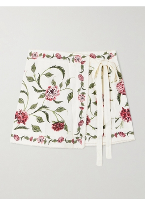 Agua by Agua Bendita - Luna Floral-print Cotton And Linen-blend Pareo - Cream - XS/S,M/L