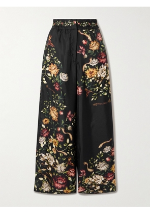 Agua by Agua Bendita - Tota Paramo Floral-print Silk-twill Wide-leg Pants - Black - x small,small,medium,large,x large