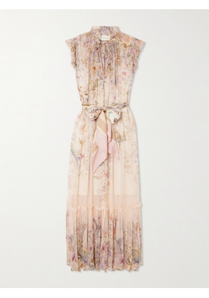 Zimmermann - Rebellion Tie-detailed Ruffled Printed Chiffon Maxi Dress - Cream - 00,1,2,3,4