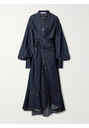 Zimmermann - Rebellion Gathered Denim Midi Wrap Dress - Blue - 00,1,2,3,4