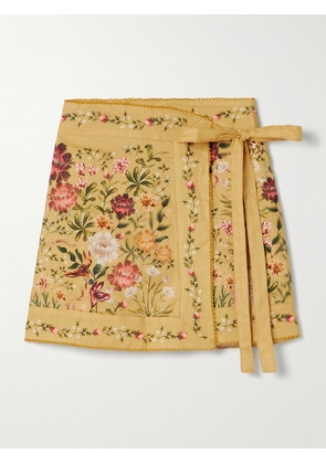 Agua by Agua Bendita - Luna Paramo Floral-print Linen Mini Wrap Skirt - Multi - XS/S,M/L