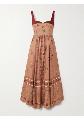 Agua by Agua Bendita - Jaspe Floral-printed Linen Maxi Dress - Brown - x small,small,medium,large,x large