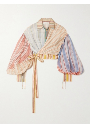 Zimmermann - Striped Linen And Silk-blend Wrap Blouse - Pink - 00,1,2,3,4