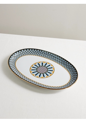 La DoubleJ - Oval Gold-plated Porcelain Platter - Blue - One size