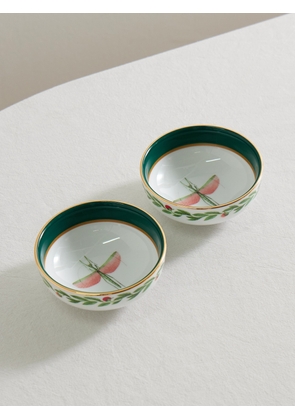 La DoubleJ - Set Of Two Gold-plated Porcelain Snack Bowls - Green - One size