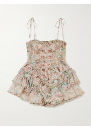 Zimmermann - Rebellion Bead-embellished Ruffled Printed Silk Mini Dress - Pink - 00,1,2,3,4