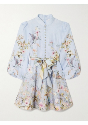 Zimmermann - Rebellion Belted Printed Linen Mini Dress - Blue - 00,1,2,3,4