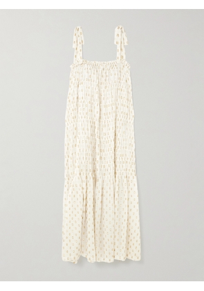 ALIX OF BOHEMIA - Emrys Smocked Fil Coupé-gauze Midi Dress - Off-white - x small,small,medium,large,x large