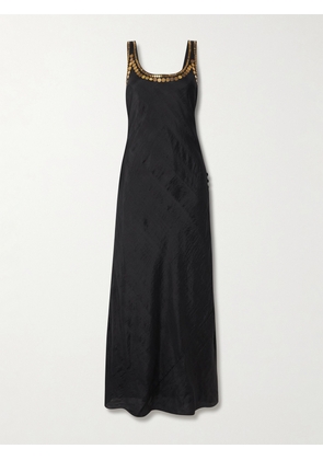 ALIX OF BOHEMIA - Adele Gilded Coin Embellished Silk-faille Midi Dress - Black - x small,small,medium,large,x large