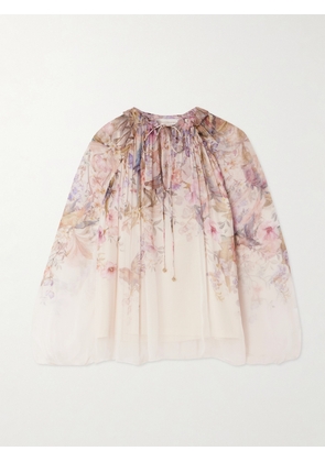 Zimmermann - Rebellion Tie-detailed Gathered Chiffon Blouse - Cream - 00,1,2,3,4