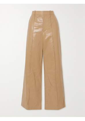 Marni - Pintucked Leather Wide-leg Pants - Neutrals - IT36,IT38,IT40,IT42,IT44,IT46