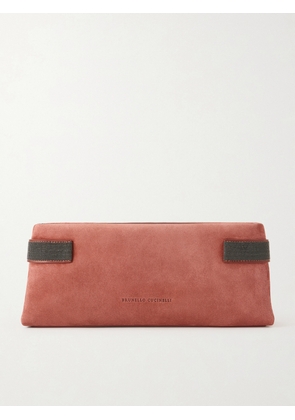 Brunello Cucinelli - Essence Bead-embellished Leather-trimmed Suede Clutch - Red - One size