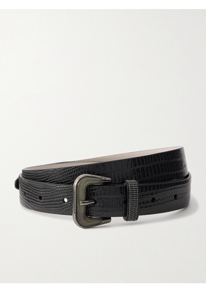 Brunello Cucinelli - Lizard-effect Patent-leather Belt - Black - XS,S,M,L