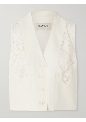 MAISON MAYLE - Ines Lace-trimmed Wool-twill Vest - Ivory - US0,US2,US4,US6,US8,US10