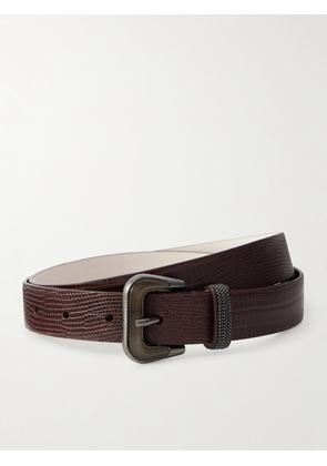 Brunello Cucinelli - Lizard-effect Leather Belt - Burgundy - XS,S,M,L