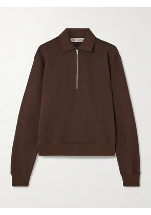 ÉTERNE - Embroidered French Cotton And Modal-blend Terry Half-zip Sweatshirt - Brown - x small,small,medium,large,x large