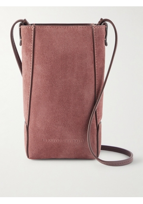 Brunello Cucinelli - Embellished Leather-trimmed Suede Pouch - Burgundy - One size