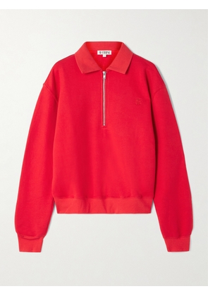 ÉTERNE - Embroidered French Cotton And Modal-blend Terry Half-zip Sweatshirt - x small,small,medium,large,x large