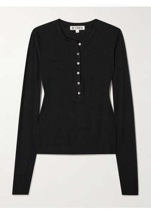 ÉTERNE - Ribbed-knit Henley Top - Black - x small,small,medium,large,x large