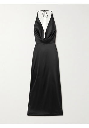 ÉTERNE - Carla Draped Silk-blend Satin Halterneck Maxi Dress - Black - x small,small,medium,large,x large