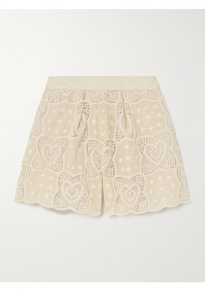 Zimmermann - Wanderlust Crocheted Embroidered Cotton-blend Shorts - Cream - 00,1,2,3,4