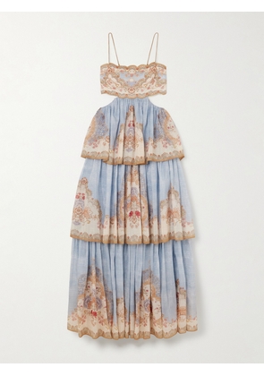 Zimmermann - Daylight Cutout Tiered Printed Cotton-blend Voile Maxi Dress - Blue - 00,1,2,3,4