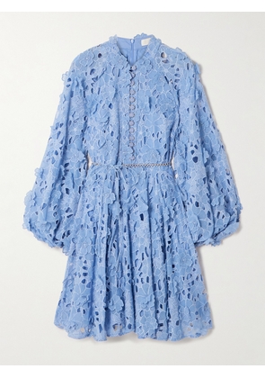 Zimmermann - Patience Appliquéd Broderie Anglaise Cotton Mini Dress - Blue - 00,1,2,3,4