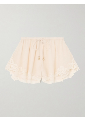 Zimmermann - Awaken Lace-trimmed Cotton And Silk-blend Crepe De Chine Shorts - Cream - 00,1,2,3,4