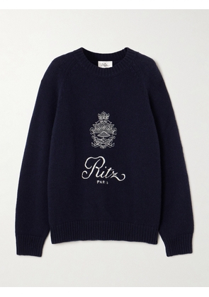 FRAME - + Ritz Paris Oversized Embroidered Cashmere Sweater - Blue - xx small,x small,small,medium,large,x large