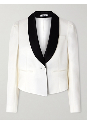 MCQUEEN - Cropped Velvet-trimmed Grain De Poudre Wool Blazer - White - IT40,IT42,IT44