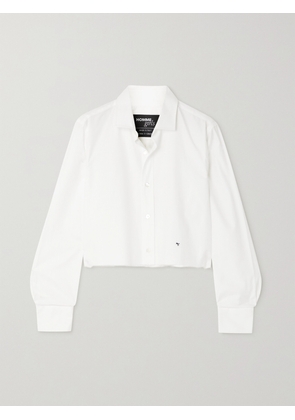 HOMMEGIRLS - Cropped Distressed Embroidered Cotton-poplin Shirt - White - small,medium,large