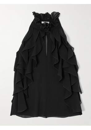 MCQUEEN - Ruffled Cutout Silk-georgette Top - Black - IT38,IT40,IT42
