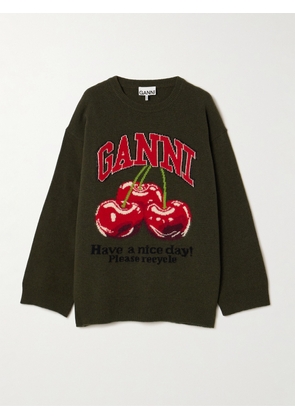 GANNI - Oversized Jacquard-knit Wool-blend Sweater - Green - xx small,x small,small,medium,large,x large