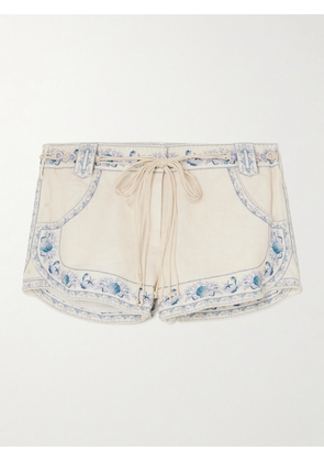 Zimmermann - Wanderlust Belted Printed Linen Shorts - Blue - 00,1,2,3,4