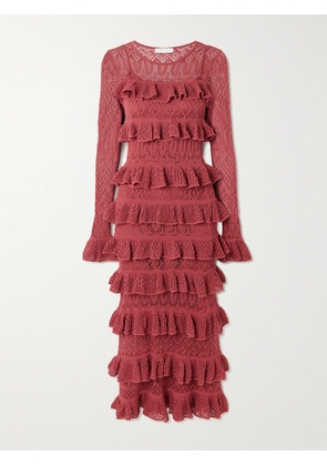 Zimmermann - Wanderlust Ruffled Open-knit Maxi Dress - Red - 00,1,2,3,4