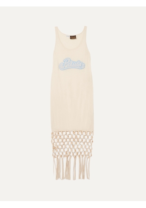 LOEWE - + Paula's Ibiza Embellished Macramé-trimmed Silk And Cotton-blend Jersey Dress - Ivory - small,medium,large