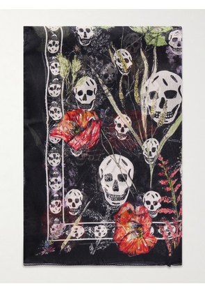 MCQUEEN - Printed Silk-voile Scarf - Black - One size