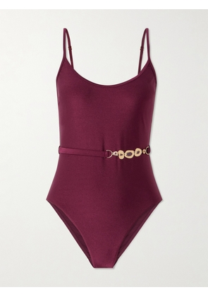 Zimmermann - Awaken Embellished Belted Swimsuit - Burgundy - 01,2,3,4