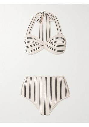 Zimmermann - Daylight Twist-front Striped Ribbed Stretch-modal Bikini - Cream - 01,2,3,4