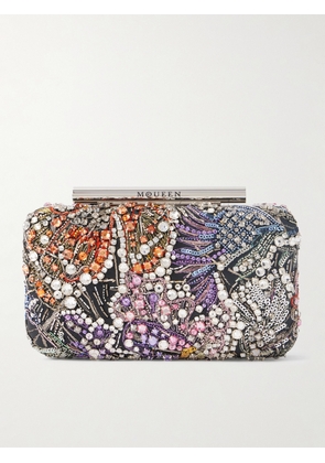 MCQUEEN - Embellished Leather Clutch - Silver - One size