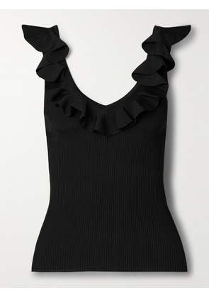 Zimmermann - Awaken Ruffled Ribbed-knit Top - Black - 00,1,2,3,4