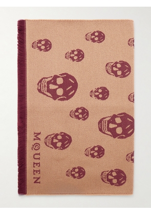 MCQUEEN - Frayed Wool-jacquard Scarf - Brown - One size