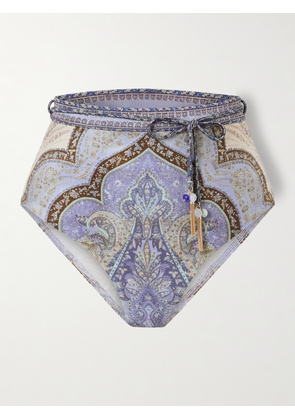 Zimmermann - Wanderlust Belted Embellished Paisley-print Bikini Briefs - Blue - 01,2,3,4