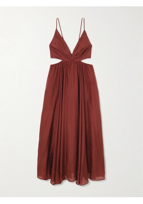 Zimmermann - Wanderlust Cutout Silk-poplin Maxi Dress - Burgundy - 00,1,2,3,4
