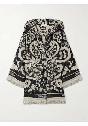 Zimmermann - Wanderlust Hooded Fringed Cotton-terry Jacquard Robe - Black - 00,1,2,3,4