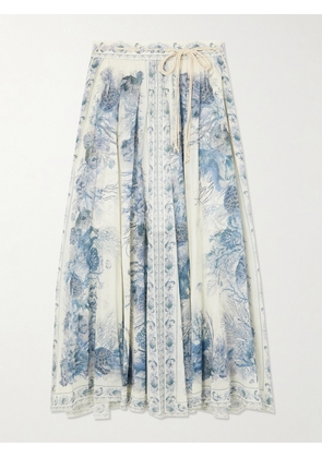Zimmermann - Wanderlust Belted Pleated Printed Cotton Maxi Skirt - Blue - 00,1,2,3,4