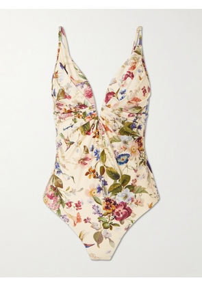 Zimmermann - Patience Pleated Floral-print Swimsuit - Ivory - 01,2,3,4